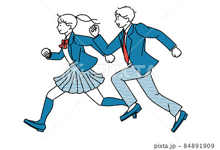 制服を着て走る男子学生と女子学生のシンプルイラスト 84891909