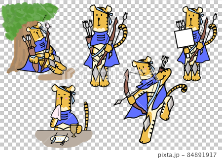 以涼亭 RPG 遊戲風格集形式呈現的老虎插圖 84891917