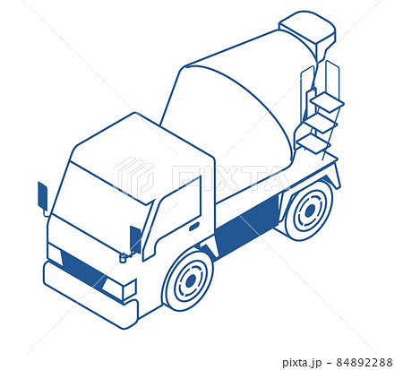 コンクリートミキサー車 トラックミキサー 働く車 働く自動車のアイソメトリックス デフォルメイラストのイラスト素材 8422