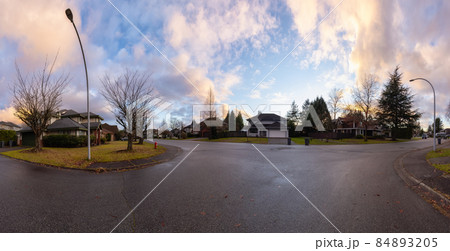 Street view in the Residential Neighborhood during a colorful Winter Street view in the Residential Neighborhood during a colorful Winter 84893205