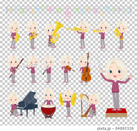 クラシック音楽演奏に関するジャージを着た高齢白人女性のセット 84893326
