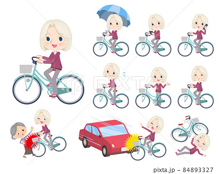 シティサイクルに乗ったジャージを着た高齢白人女性のセット 84893327