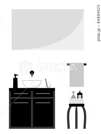 大きな鏡のある洗面所のイラスト ブラックのイラスト素材