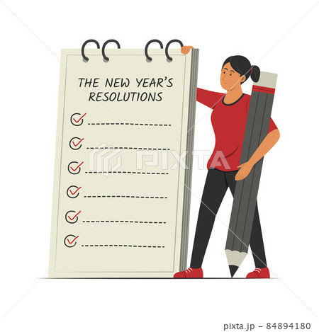 Woman Hold a New Year Resolutions List. 84894180