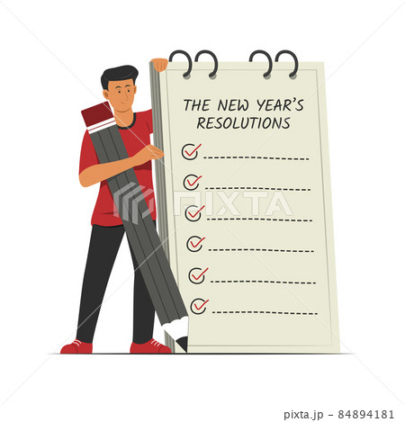 Man Hold a New Year Resolutions List. 84894181