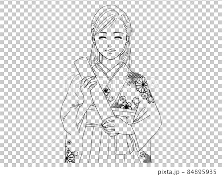 微笑的褲裙女人（線描） 84895935