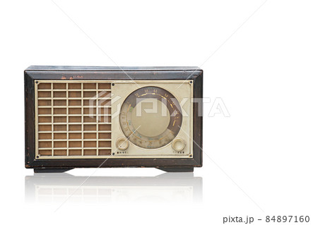 front view Di cut brown old Radio on white background,isolated,technology,object,copy space 84897160