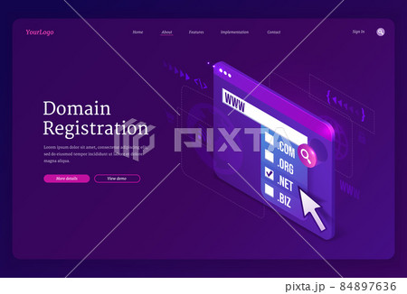 Domain registration isometric landing page, banner Domain registration isometric landing page, banner 84897636