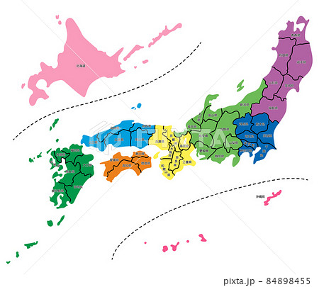 シンプルな日本地図 都道府県で色分け 都道府県ごとに切り分け可能のイラスト素材 [84898455] - PIXTA