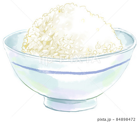 お米を盛ったお茶碗の水彩イラストのイラスト素材