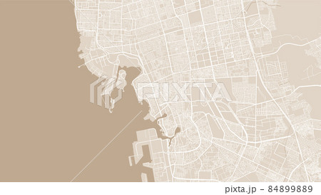Yellow Jeddah City area vector background map, streets and water cartography illustration. Yellow Jeddah City area vector background map, streets and water cartography illustration. 84899889