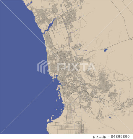 Detailed vector map poster of Jeddah city, linear print map. Blue skyline urban panorama. Detailed vector map poster of Jeddah city, linear print map. Blue skyline urban panorama. 84899890