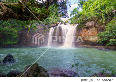 Beautiful waterfall with sunlight in jungle, Haew Suwat Waterfall at khao yai Nakhonratchasima province Beautiful waterfall with sunlight in jungle, Haew Suwat Waterfall at khao yai Nakhonratchasima province 84900287