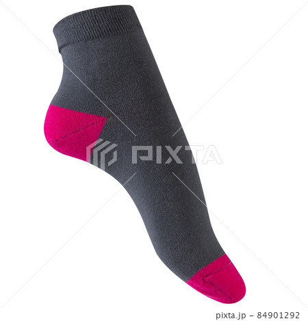 gray sock with pink toe and heel, as if walking, on a white background gray sock with pink toe and heel, as if walking, on a white background 84901292