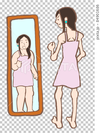 摂食障害　自己イメージの歪みで痩せなくてはと焦る若い女性 84901686