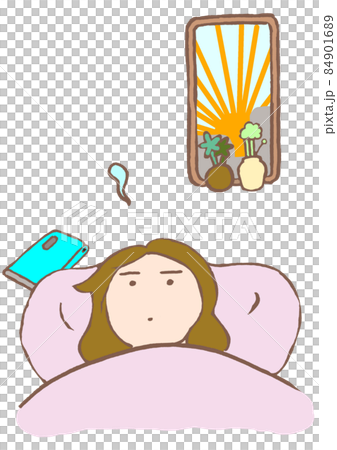 睡眠障礙：一個直到早上都睡不著的年輕女性 84901689