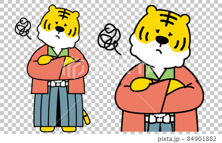 穿著和服的老虎交叉雙臂擔心的插圖素材。 穿著和服的老虎交叉雙臂擔心的插圖素材。 84901882