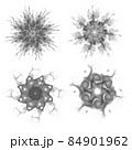 Set of four black snowflakes on a white background. Abstract computer generated fractal image of a snowflake. Illustration, isolate. Use as a stamp or brush 84901962