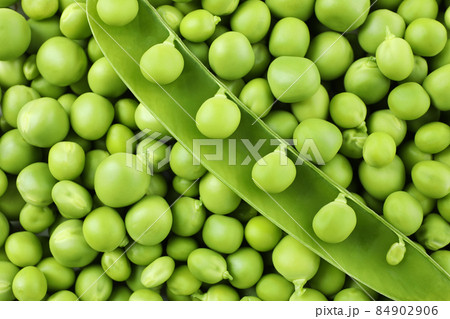 Green pea seeds on whole background, close up 84902906