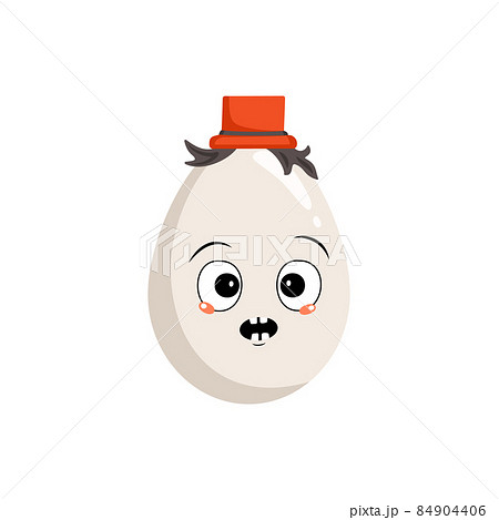 Cute egg character with panic emotions, surprised face, shocked eyes. Festive decoration for Easter. A mischievous culinary hero with scared expression. Vector flat illustration Cute egg character with panic emotions, surprised face, shocked eyes. Festive decoration for Easter. A mischievous culinary hero with scared expression. Vector flat illustration 84904406