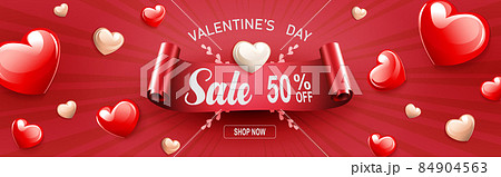 Valentine's day sale poster, chaotically drawn shiny red hearts 84904563