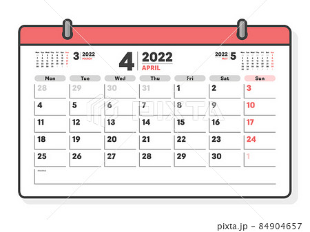 22年4月のカレンダー シンプルな月曜始まりの月めくりカレンダー マンスリー 3ヶ月分のイラスト素材