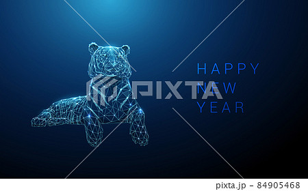 Abstract blue low poly tiger. 2022 new year card 84905468