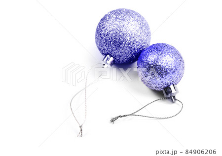 Color of year 2022.Very Peri. Christmas toys isolated on white background Color of year 2022.Very Peri. Christmas toys isolated on white background 84906206