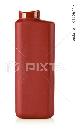 Red plastic shampoo bottle isolated on a white background Red plastic shampoo bottle isolated on a white background 84906417