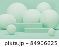 Sport equipment background. Several balls for soccer, American football and tennis, golf. Set of sport items on pastel blue and green scene. Trendy 3d render for fitness, lifting in the gym. 84906625