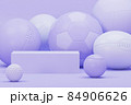 Sport equipment background. Several balls for soccer, American football and tennis, golf. Set of sport items on pastel purple and very peri scene. Trendy 3d render for fitness, lifting in the gym. 84906626