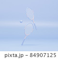 Tennis racket with balls on pastel blue and coral background. Trendy 3d render for fitness. Minimal composition for sport and healthy concept. 84907125