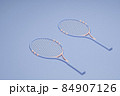 Tennis racket with balls on pastel blue and coral background. Trendy 3d render for fitness. Minimal composition for sport and healthy concept. 84907126