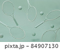Tennis racket with balls on pastel blue and white background. Trendy 3d render for fitness. Minimal composition for sport and healthy concept. 84907130