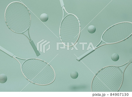 Tennis racket with balls on pastel blue and white background. Trendy 3d render for fitness. Minimal composition for sport and healthy concept. Tennis racket with balls on pastel blue and white background. Trendy 3d render for fitness. Minimal composition for sport and healthy concept. 84907130