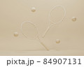 Tennis racket with balls on pastel cream and beige background. Trendy 3d render for fitness. Minimal composition for sport and healthy concept. 84907131