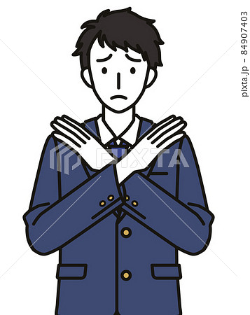 手でばつのジェスチャーをする男子中学生・高校生 84907403