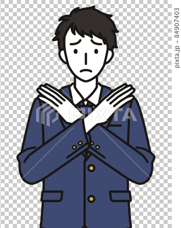 手でばつのジェスチャーをする男子中学生・高校生 84907403