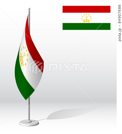 TAJIKISTAN flag on flagpole for registration of solemn event, meeting foreign guests. National independence day of TAJIKISTAN. Realistic 3D vector on white
