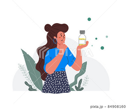 Girl is holding a vaccine vial. Do I need vaccine, contraindications, different types of vaccines. Girl is holding a vaccine vial. Do I need vaccine, contraindications, different types of vaccines. 84908160