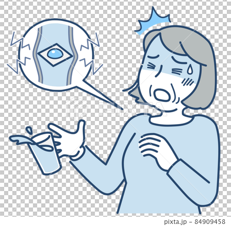 服薬の際にPTP包装シートのまま誤飲する高齢女性 服薬の際にPTP包装シートのまま誤飲する高齢女性 84909458