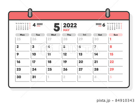 22年5月のカレンダー シンプルな月曜始まりの月めくりカレンダー マンスリー 3ヶ月分のイラスト素材
