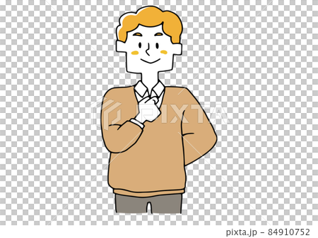 一個把拳頭放在胸前的男人，一個堅強而積極的姿勢 84910752