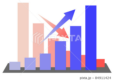 増加グラフと減少グラフの対比イラストのイラスト素材