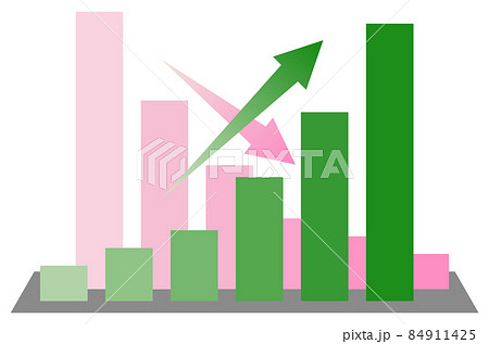 増加グラフと減少グラフの対比イラストのイラスト素材
