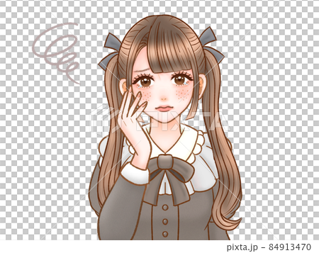 肌荒れに悩むメンヘラツインテールの女の子のイラスト素材