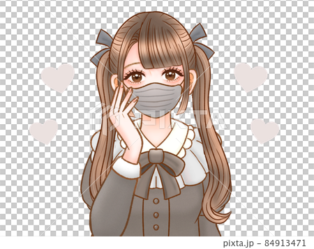 黒マスクするメンヘラツインテールの女の子のイラスト素材