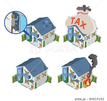 空家問題のイメージイラストセットのイラスト素材