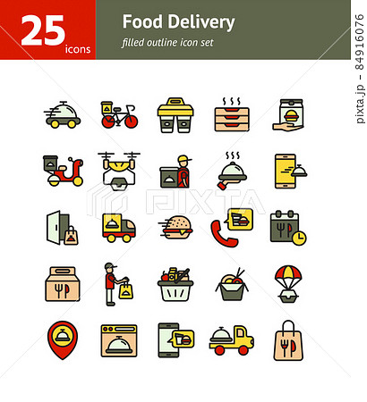 Food Delivery filled outline icon set. Vector and Illustration. 84916076