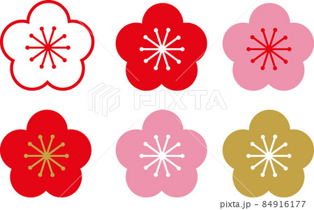 梅　梅の花　年賀状　素材　セット 84916177